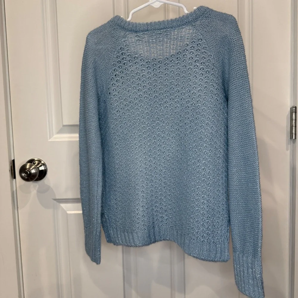 The Childrens Place Girls Blue Shimmer Open Knit Zipper Sweater Size S‎ 5/6 NWT